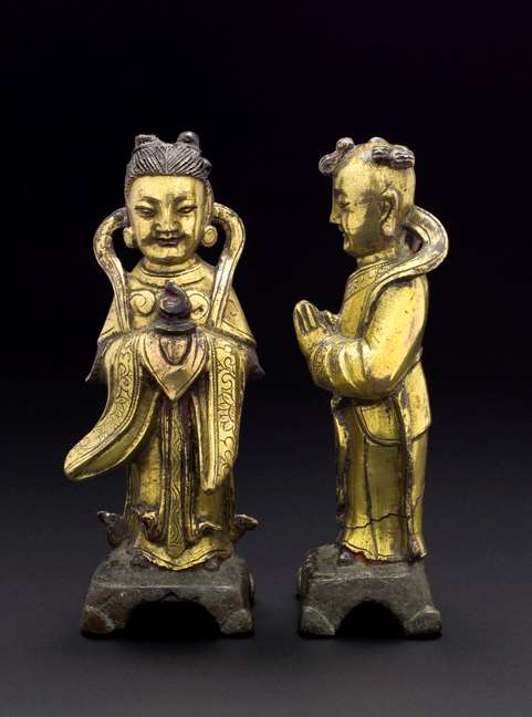 A Pair of Gilt Bronze Figures, Qing Dynasty